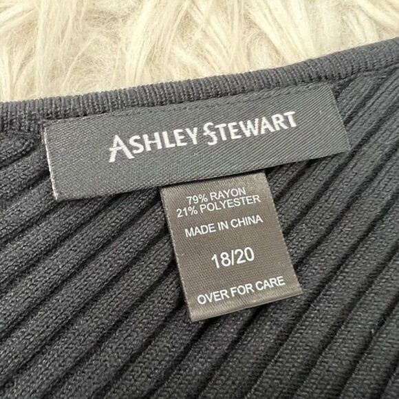 Ashley Stewart Womens Asymmetrical Black Rib Knit Sweater Beaded Plus Size 18/20 - Picture 4 of 7